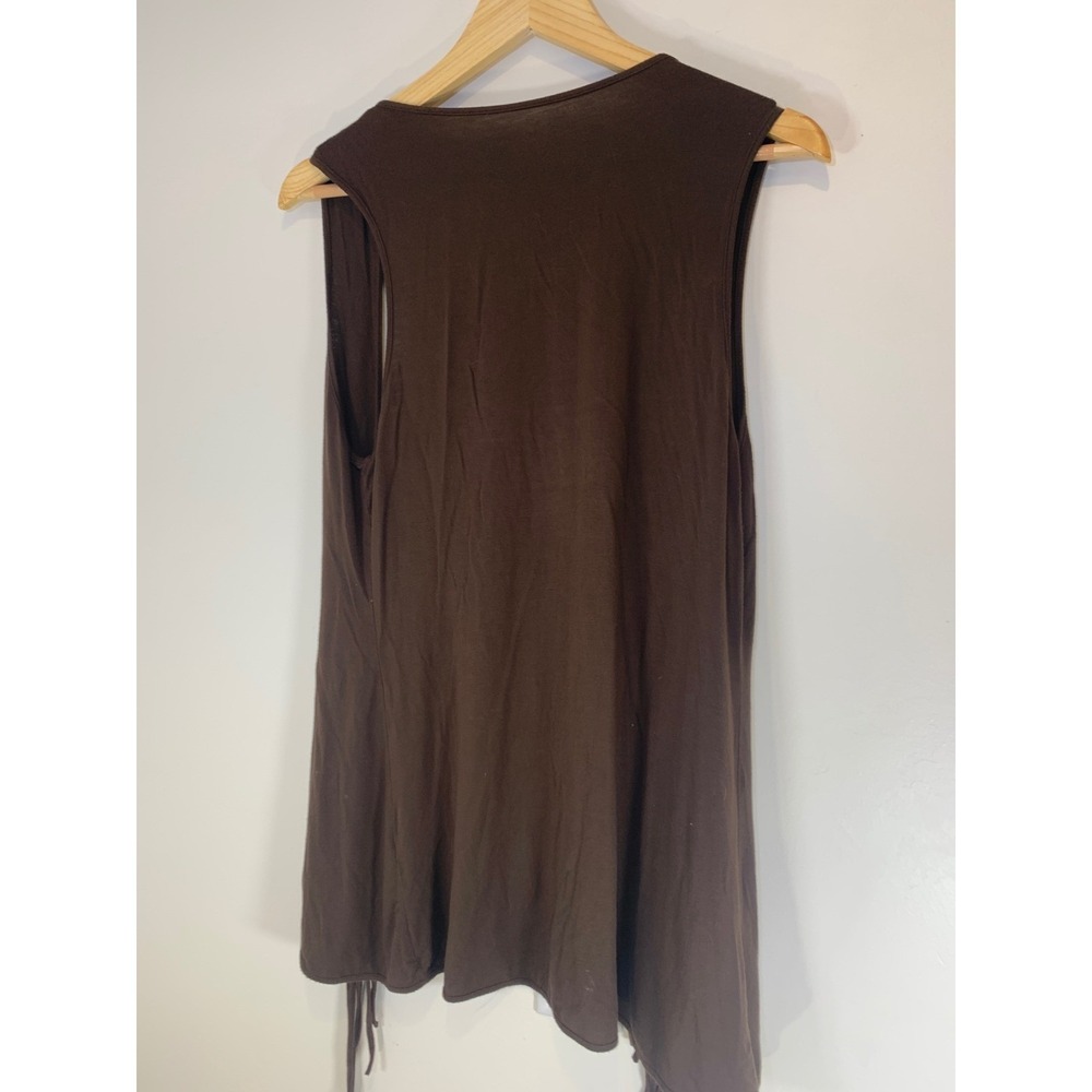 American Rag Fringe Open Front Vest Medium Brown Boho Western Hippie Women - Picture 4 of 7